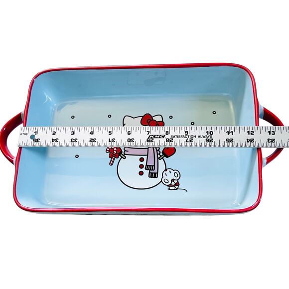 Hello Kitty Rectangular Baking Pan 12x8" Christmas Snowman Ceramic Casserole New - Picture 6 of 8